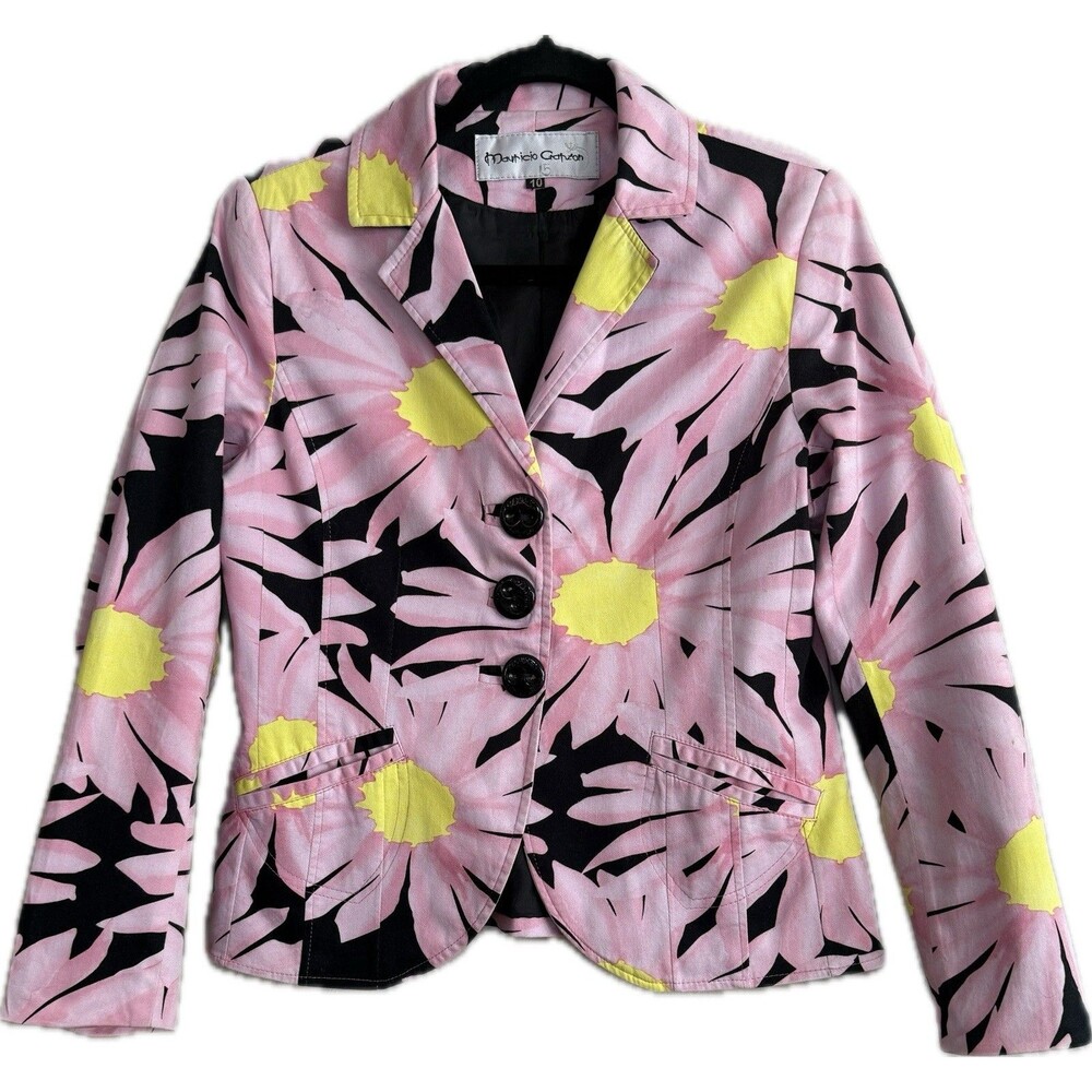 Mauricio Garzón Tailored Watercolor Floral Blazer Large Buttons Int. Pocket, 10